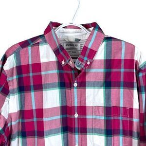 Express Soft Wash Shirt Mens XL Pink‎ Plaid Button Down Cotton Long Sleeve
